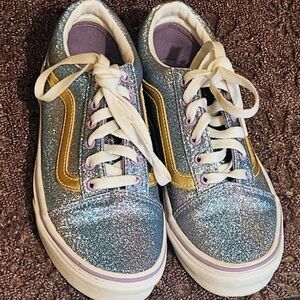 Glitter Sneakers with Gold Stripe
